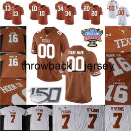 Thr CUSTOM Texas Longhorns voetbalshirt 2 Roschon Johnson 6 Devin Duvernay 16 Jake Smith 21 Whittington 7 Caden Sterns 36 Jacoby Jones