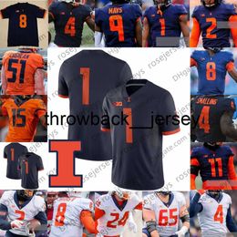 Thr Personnalisé Illinois Fighting Illini 2 Reggie Corbin 4 Ricky Smalling 87 Daniel Barker 26 Mike Epstein Bleu Orange Blanc Hommes Jeunesse Kid Jersey