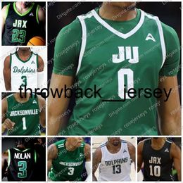 thr Maillot de basket-ball personnalisé NCAA Jacksonville Dolphins 0 Omar Payne 1 Oumar Koureissi 2 Dylan O'Hearn 20 Jarius Cook pour hommes, femmes, jeunes enfants Maillots S-4XL