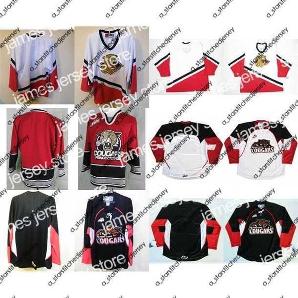 Thr Hommes Femmes Enfants Whl Prince George Cougars Blanc Rouge Noir 100% Ed Maillots De Hockey Sur Glace