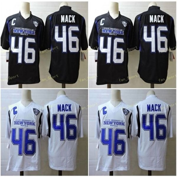 Thr NCAA Buffalo Bulls # 46 Khalil Mack College Football Jersey Blanc Noir cousu Hommes Maillots Jeunesse S-3XL Top qualité