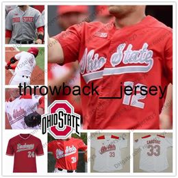 Thr NCAA Ohio State Buckeyes Baseball # 2 Kobie Foppe 3 Jake Vance 12 Tyler Cowles 44 Connor Curlis College Gris Blanc Rouge Maillots S-4XL