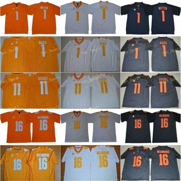 Thr NCAA Tennessee Volunteers 16 Peyton Manning Jersey Hombres Jason Witten 1 Jalen Hurd 11 Joshua Dobbs College SEC Hombres Cosidos Naranja Gris Blanco