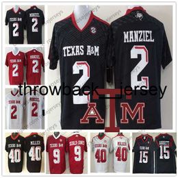 Thr NCAA Texas AM Aggies # 2 Johnny Manziel 40 Von Miller 15 Myles Garrett 9 Ricky Seals-Jones Negro Rojo Blanco Hombres Jóvenes Niño Jersey