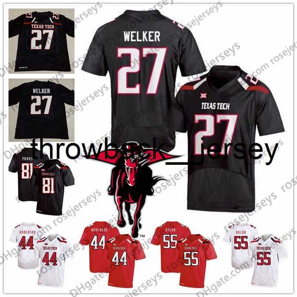 Thr NCAA Texas Tech # 21 DeAndre Washington 27 Wes Welker 44 Donny Anderson 55 EJ Holub 81 Dave Parks Retro TTU Camiseta de fútbol universitario