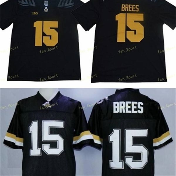 Thr Purdue Chaudronniers Drew Brees Maillots de football universitaire Pas cher # 15 Drew Brees Accueil Noir Maillots de football universitaire