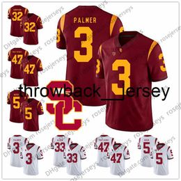 Thr USC Trojans # 3 Carson Palmer 21 Su'a Cravens 22 Lynn Swann 33 Marcus Allen 47 Clay Matthews Maillot de football vintage à la retraite rouge blanc