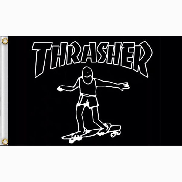 Thrasher Magazine Skateboard Logo Rectangle Flag, Hanging 3X5 Banners Advertising 100% Polyester Fabric 80% Bleed, Outdoor Indoor