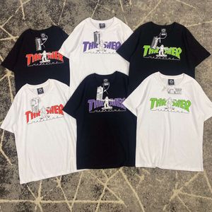 Thrasher trendy print vlam losse ronde nek korte mouw unisex paar top nieuwe skateboarding kleine man