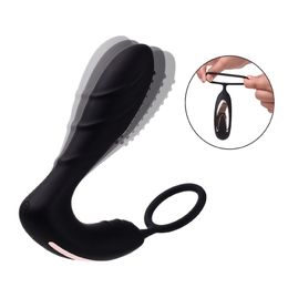 Draad Mannelijke Vibrator sexy Speelgoed Afstandsbediening Anale Plug USB Opladen Achtertuin Dubbele Ring Prostaat Massager