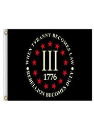 Trois pour cent à 3% 1776 Freedom Lion Tyranny Flags Banners 3 'x 5'ft 100d Polyester vif Couleur avec deux crampons en laiton7292325
