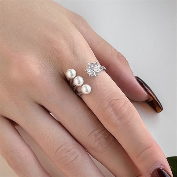 Trois bagues en perles de coquillage de 5 mm pour femmes, bague en diamant de créateur en argent sterling 925, zircone 8A, bijoux de luxe, tenue décontractée, tenue quotidienne, boîte cadeau, taille d'ouverture réglable