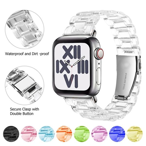 Correas inteligentes, pulsera de eslabones de acrílico transparente de plástico colorido de tres cuentas para Apple Watch 3 4 5 6 7 SE 38/40/41mm 42/44/45mm