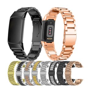 Bracelet en acier inoxydable à trois perles pour Fitbit Charge 5 Bracelet de montre Chaîne de poignet Remplacements en métal Accessoires de bracelet de montre intelligents