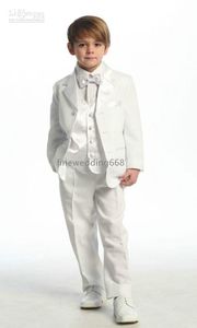 Tres botones de alta calidad para niños, diseñador completo, traje de boda para niños blancos, atuendo para niños a medida (chaqueta + pantalón + corbata + chaleco) A A