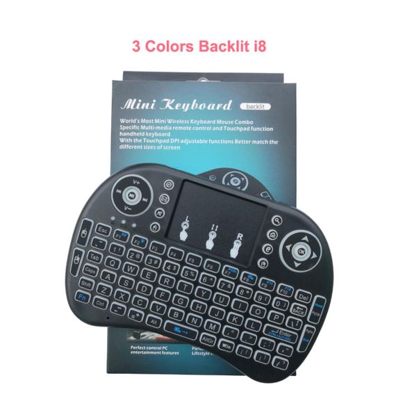 Mini clavier sans fil rétroéclairé tricolore I8 24 GHz Télécommande Touchpad portable multitouch QWERTY avec rétroéclairage tricolore 3862894