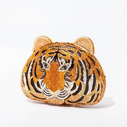 Sacs d'emploi en cristal à tête de tigre à trois D pour les sacs à main et sacs à main de la fête de la fête de mariage en métal et sacs à main concepteur de luxe