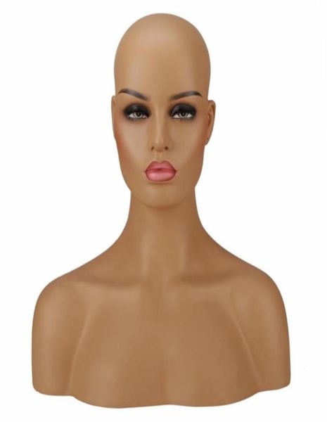 Cabeza de maniquí femenino de fibra de vidrio de tres pieles diferentes con hombros para exhibición de joyería y sombrero 45073982908315
