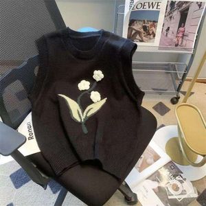 Driedimensionaal bloemgebreid vest voor dames Lente- en herfststijl Japanse mouwloze trui