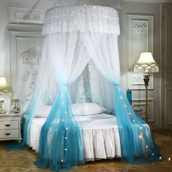 Dôme à trois portes suspendu princesse moustiquaire bébé lit tente lits ronds auvent dentelle moustiquaire pour lit double filles chambre Decor2440