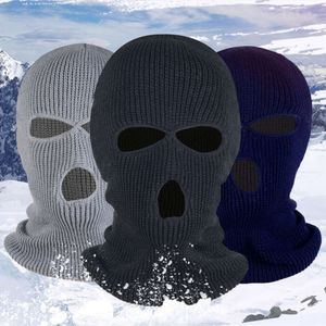 Couvre-tête à trois trous doubles pour la chaleur hivernale, chapeau cagoule, masque facial de moto tricoté, chaperon 261544