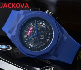 Trois yeux complet fonctionnel luxe hommes montres 42mm Quartz noir bleu rouge jaune blanc caoutchouc ensemble d'affaires Auger bracelet montre-bracelet Relogio Masculino