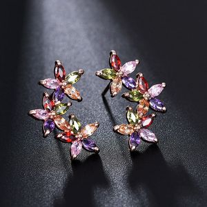 Charm Three flower earrings copper inlaid AAA horse eye Zircon Earrings Korean Duanli factory direct sales