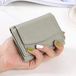 Trois fois femmes court portefeuille argent porte-monnaie porte-carte Mini mignon pochette femme couleur unie en cuir PU mince sac à fermeture éclair