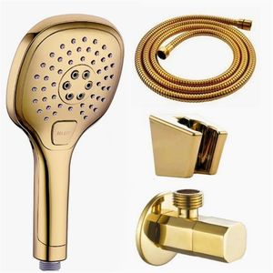 Drie functies gouden hand vastgehouden douchekop badkamer met goud afgewerkte handheld hoofden houder bd509 240402