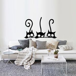 Pegatina de pared de animales de tres gatos divertidos, calcomanías de ventana de PVC para habitación del hogar, Mural, decoración DIY, pegatinas de pared 3D extraíbles, decoración del hogar