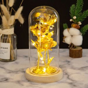 Drie gouden folie bloemen Glazen omslag ornamenten Creatieve kerst Valentijnsdag Gift Roses Luminous Gifts Groothandel