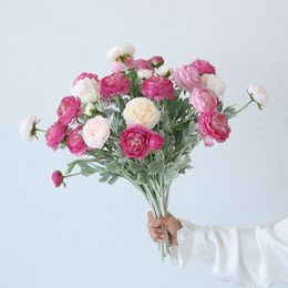 Flor de loto de tres cabezas, ramo de flores de peonía Artificial, mesita para café de sala de estar, decoración, flores rosas artificiales