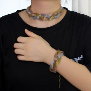 Bracelet tressé à trois couches pour femmes, en acier inoxydable, ras du cou court, ensemble de collier simple, maille populaire d'amazon