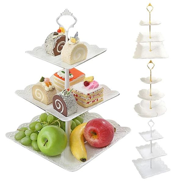 Rack de gâteau à plaque de fruit à trois couches pour cuisine salon rangement de légumes avec un plateau de plateau de fruits de mariage de mariage élégant pour