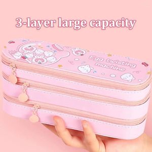 Drie-laags potloodkastje grote capaciteit kawaii briefpapier anime tas pu lederen doos meisjes organisator school pennen zakje