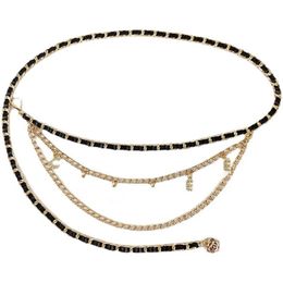 Drielaagse tailleketting, accessoires, dunne damesriem, bijpassende rok, metalen ketting, ins-stijl Totale lengte 105 cm geschikt voor tailleomtrek onder 95CM