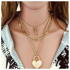 Trois couches serrure chaîne collier Punk serrure porte-clés pendentif collier femmes mode gothique bijoux