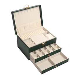 Joyero de PU de tres capas de alta calidad con pendientes de collar de pendientes de anillo de anillo de almacenamiento de pulsera Colores verdes 240415
