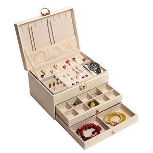 Boîte à bijoux rétro à trois couches en Pu de haute qualité, avec crochet pour collier, boucles d'oreilles, bagues, bracelets, mallette de rangement, couleurs vertes 240109