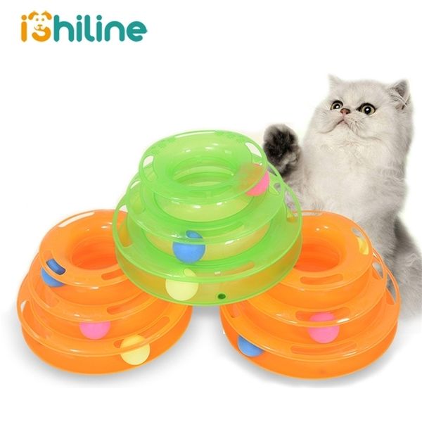 Trois niveaux jouet pour chat pour animaux de compagnie Tour Tracks Disc Intelligence Amusement triple disque jouets balle Plaque d'entraînement LJ200826