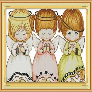 Kit de point de croix pour la maison trois petits anges, kits de broderie au point de croix faits à la main, imprimés comptés sur toile DMC 14CT 11CT2797