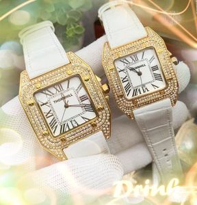 Drie naalden lederen riem horloge dames heren vierkante Romeinse diamanten ringkast Japen VK quartz chronograaf koppels stijl klassieke vintage kettingarmband polshorloge