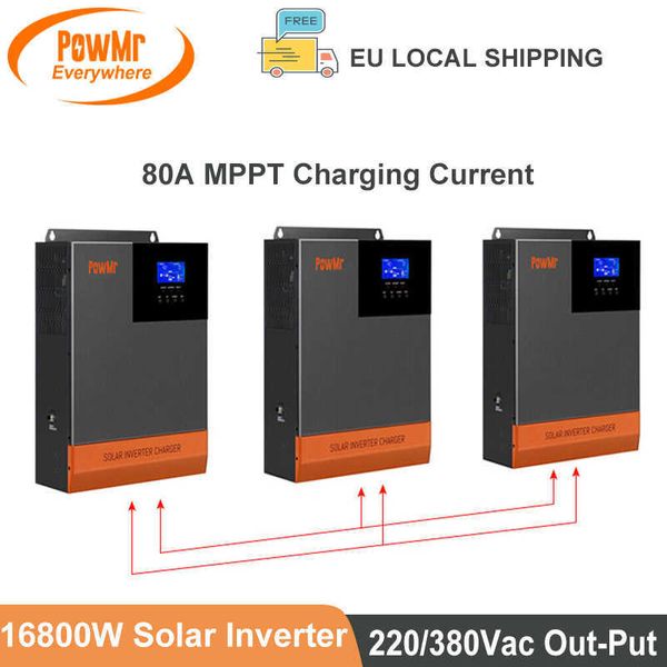 Inversor solar trifásico 16800W fuera de la red 220/380Vac con MPPT 80A carga máxima PV 500VDC entrada de panel solar paralelo hasta 6 unidades