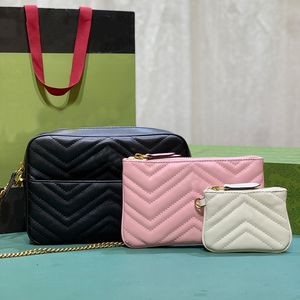 Sac à chaîne trois pièces pour femme, mini sac à bandoulière, sac à main de styliste, porte-cartes, portefeuille, porte-cartes en cuir à chevrons, fentes multiples pour cartes, sac intérieur amovible