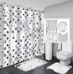 Driedelige Cool Print Douchegordijnen Sets Hoogwaardige Moet Set Badkamer Anti-gluren antislip Deodorant Bad Wc Matten