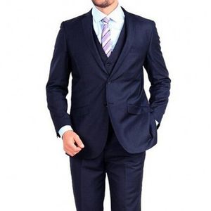 Drie Stuk Navy Blue Wedding Tuxedo Business Formele Mannen Pakken voor Bruidegom Gekeerde Revers Custom Bruiloft Tuxedos (Jas + Pants + Vest)