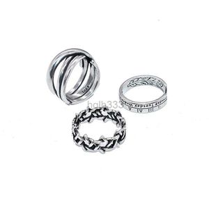 Driedelige Ring Set Vintage Romeinse cijfers Ring voor Mannen en Vrouwen Ins Mode Netwerk Rode Persoonlijkheid Eenvoudige Wijsvinger Opening Ring