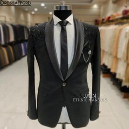 Trois pièces Black Business Single Breasted Men Sostumes Slim Fit Groom Party Mabinet Travail Ush (veste + pantalon)