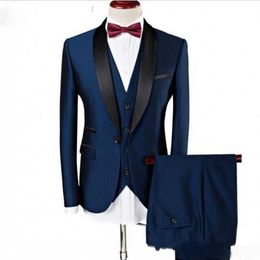 Trajes de boda atractivos de tres piezas 2019 chal hecho a medida solapa Slim Fit novio esmoquin padrinos de boda hombres de negocios Suit213N