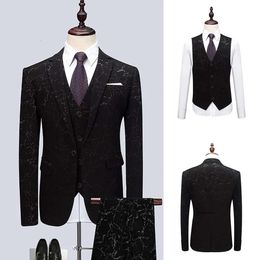 Drie-stukken Men Suits Business Casual Tuxedos Slim Fit Fashion Embroidery Bready Party Coat op maat Werkkleding Wedding Pak 0508